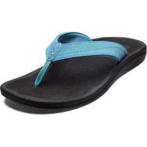 OLUKAI Ohana Women’s Beach Sandals, Water Resistant Flip Flops, Arch Support & Comfort Fit, Lightweight & Durable, Enhanced Grip & Traction(Blue Mist/Black)