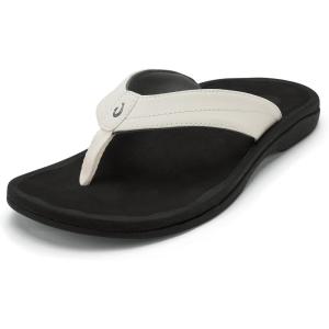 OLUKAI Ohana Women’s Beach Sandals, Water Resistant Flip Flops, Arch Support & Comfort Fit, Lightweight & Durable, Enhanced Grip & Traction(Bright White/Black)