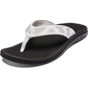 OLUKAI Ohana Women’s Beach Sandals, Water Resistant Flip Flops, Arch Support & Comfort Fit, Lightweight & Durable, Enhanced Grip & Traction(Bright White/Hua)
