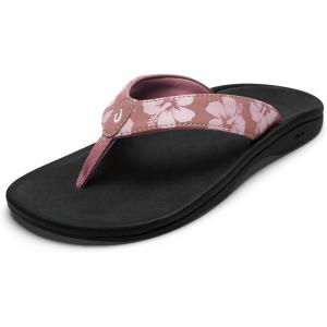 OLUKAI Ohana Women’s Beach Sandals, Water Resistant Flip Flops, Arch Support & Comfort Fit, Lightweight & Durable, Enhanced Grip & Traction(Coral Rose/Pua)