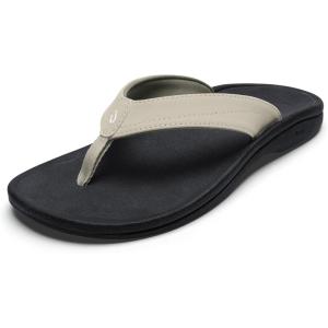 OLUKAI Ohana Women’s Beach Sandals, Water Resistant Flip Flops, Arch Support & Comfort Fit, Lightweight & Durable, Enhanced Grip & Traction(Ecru/Black)