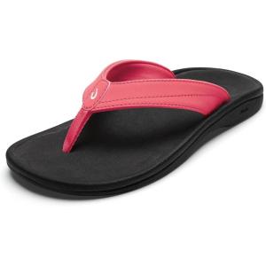 OLUKAI Ohana Women’s Beach Sandals, Water Resistant Flip Flops, Arch Support & Comfort Fit, Lightweight & Durable, Enhanced Grip & Traction(Hot Pink/Black)