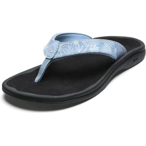 OLUKAI Ohana Women’s Beach Sandals, Water Resistant Flip Flops, Arch Support & Comfort Fit, Lightweight & Durable, Enhanced Grip & Traction(Pale Blue/Black)