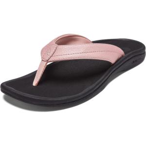OLUKAI Ohana Women’s Beach Sandals, Water Resistant Flip Flops, Arch Support & Comfort Fit, Lightweight & Durable, Enhanced Grip & Traction(Petal Pink/Black)