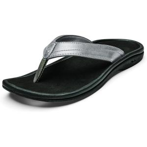 OLUKAI Ohana Women’s Beach Sandals, Water Resistant Flip Flops, Arch Support & Comfort Fit, Lightweight & Durable, Enhanced Grip & Traction(Pewter/Black)