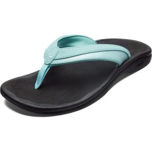 OLUKAI Ohana Women’s Beach Sandals, Water Resistant Flip Flops, Arch Support & Comfort Fit, Lightweight & Durable, Enhanced Grip & Traction(Sea Glass/Black)