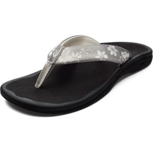 OLUKAI Ohana Women’s Beach Sandals, Water Resistant Flip Flops, Arch Support & Comfort Fit, Lightweight & Durable, Enhanced Grip & Traction(Silver/Orchid)