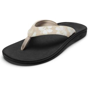 OLUKAI Ohana Women’s Beach Sandals, Water Resistant Flip Flops, Arch Support & Comfort Fit, Lightweight & Durable, Enhanced Grip & Traction(Tapa/Pua)