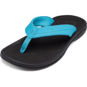 OLUKAI Ohana Women’s Beach Sandals, Water Resistant Flip Flops, Arch Support & Comfort Fit, Lightweight & Durable, Enhanced Grip & Traction(Turquoise/Onyx)