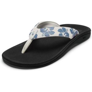 OLUKAI Ohana Women’s Beach Sandals, Water Resistant Flip Flops, Arch Support & Comfort Fit, Lightweight & Durable, Enhanced Grip & Traction(White Sand/Pua)