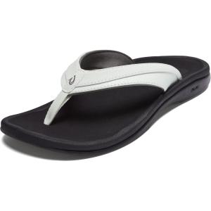 OLUKAI Ohana Women’s Beach Sandals, Water Resistant Flip Flops, Arch Support & Comfort Fit, Lightweight & Durable, Enhanced Grip & Traction(White/Black)