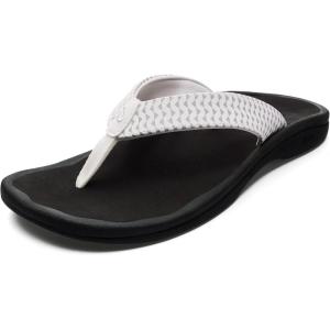 OLUKAI Ohana Women’s Beach Sandals, Water Resistant Flip Flops, Arch Support & Comfort Fit, Lightweight & Durable, Enhanced Grip & Traction(White/Kapa)