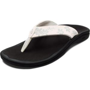 OLUKAI Ohana Women’s Beach Sandals, Water Resistant Flip Flops, Arch Support & Comfort Fit, Lightweight & Durable, Enhanced Grip & Traction(White/Orchid)