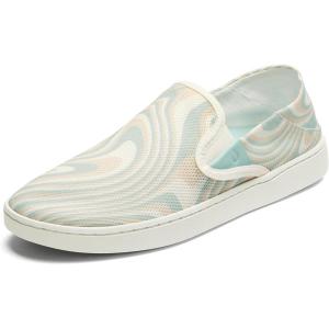 OLUKAI Pehuea Women’s Slip On Sneakers, Casual Everyday Shoes with Easy On & Off Design, Breathable Mesh & Drop-in Heel, All-Day Comfort & Support(Bright White/Swirl)