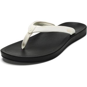 OLUKAI Uiki Women’s Beach Sandal, Quick-Dry Flip-Flop Slides, Water Resistant, Wet Grip Soles & Compression Molded Footbed(Bright White/Lava Rock)