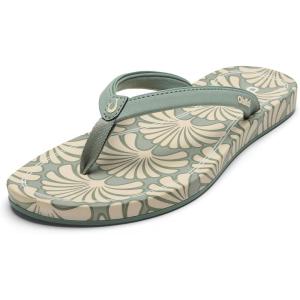 OLUKAI Uiki Women’s Beach Sandal, Quick-Dry Flip-Flop Slides, Water Resistant, Wet Grip Soles & Compression Molded Footbed(Silver Pine/Pa’i)