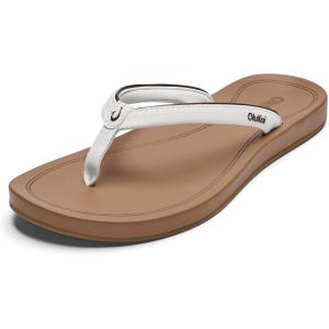 OLUKAI Uiki Women’s Beach Sandal, Quick-Dry Flip-Flop Slides, Water Resistant, Wet Grip Soles & Compression Molded Footbed(White Sand/Almond)