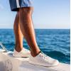 OLUKAI ‘Ahi Men’s Performance Marine Shoes, Water-Ready Sneakers with Customized Lacing Fit, Lightweight & Breathable, Enhanced Grip & Traction(White Sand/Trench Blue)