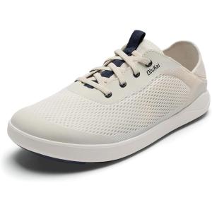 OLUKAI ‘Ahi Men’s Performance Marine Shoes, Water-Ready Sneakers with Customized Lacing Fit, Lightweight & Breathable, Enhanced Grip & Traction(White Sand/Trench Blue)