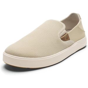 OLUKAI Men’s Lae’ahi NUI Slip-On Shoes, Everyday Shoe for Casual Wear, Premium Leather & Mesh Details, All-Day Comfort & Arch Support, Trench Blue/Tan, 11(Tapa/Tan)