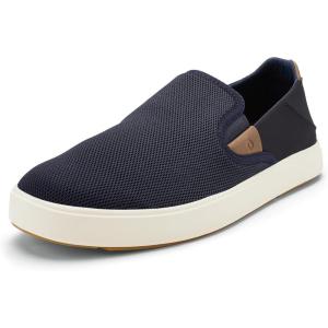 OLUKAI Men’s Lae’ahi NUI Slip-On Shoes, Everyday Shoe for Casual Wear, Premium Leather & Mesh Details, All-Day Comfort & Arch Support, Trench Blue/Tan, 11(Trench Blue/Tan)