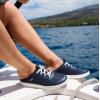 OLUKAI Kahakai Women’s Waterproof Leather Athletic Sneakers, Versatile Lace-Up Shoes with Drop-in Heel, Water Resistant & Supportive, All-Day Comfort(Trench Blue/Trench Blue)