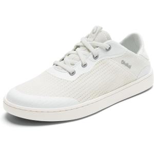 OLUKAI Kahakai Women’s Waterproof Leather Athletic Sneakers, Versatile Lace-Up Shoes with Drop-in Heel, Water Resistant & Supportive, All-Day Comfort(Bright White/Bright White)