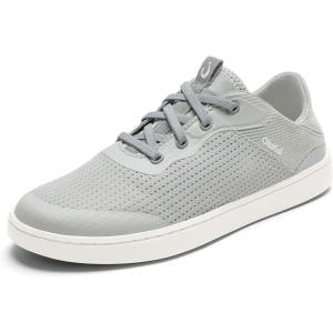 OLUKAI Kahakai Women’s Waterproof Leather Athletic Sneakers, Versatile Lace-Up Shoes with Drop-in Heel, Water Resistant & Supportive, All-Day Comfort(Cloud Grey/Cloud Grey)