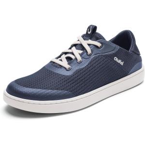 OLUKAI Kahakai Women’s Waterproof Leather Athletic Sneakers, Versatile Lace-Up Shoes with Drop-in Heel, Water Resistant & Supportive, All-Day Comfort(Trench Blue/Trench Blue)