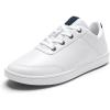 OLUKAI Puakea Women’s Waterproof Leather Golf Shoes, Athletic Lace-Up Design with Drop-in Heel, All-Day Performance(Bright White/Trench Blue)