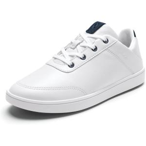 OLUKAI Puakea Women’s Waterproof Leather Golf Shoes, Athletic Lace-Up Design with Drop-in Heel, All-Day Performance(Bright White/Trench Blue)