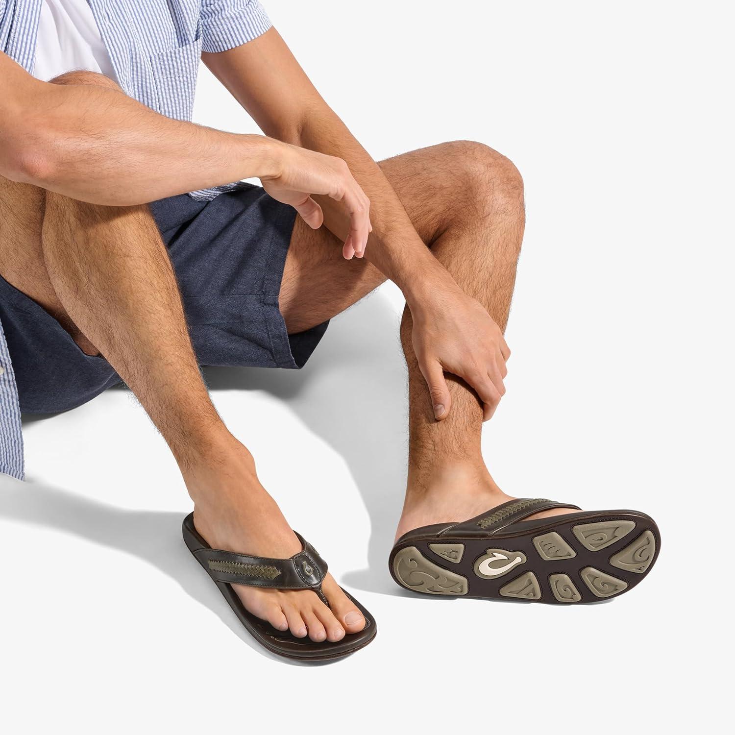 image:imageOLUKAI Mea Ola Mano Mens Leather Sandals Everyday Flip Flops Premium Materials amp Intricate Details Arch Support amp Comfort FitDk JavaMustang