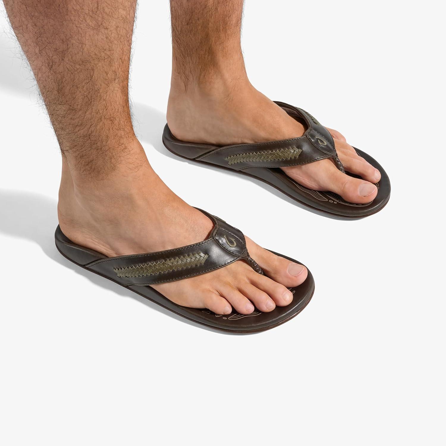 image:imageOLUKAI Mea Ola Mano Mens Leather Sandals Everyday Flip Flops Premium Materials amp Intricate Details Arch Support amp Comfort FitDk JavaMustang
