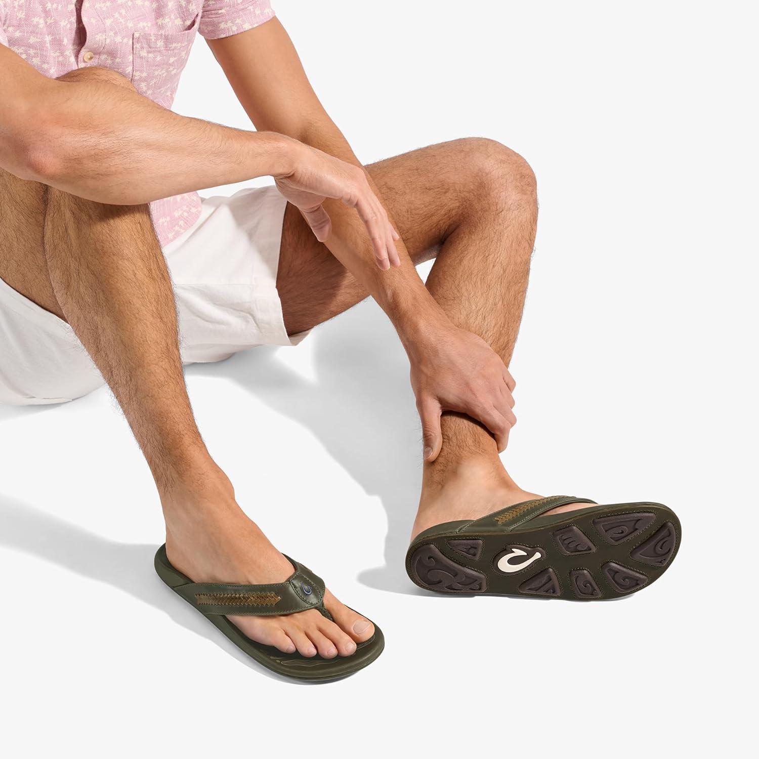 image:imageOLUKAI Mea Ola Mano Mens Leather Sandals Everyday Flip Flops Premium Materials amp Intricate Details Arch Support amp Comfort FitMustangTan