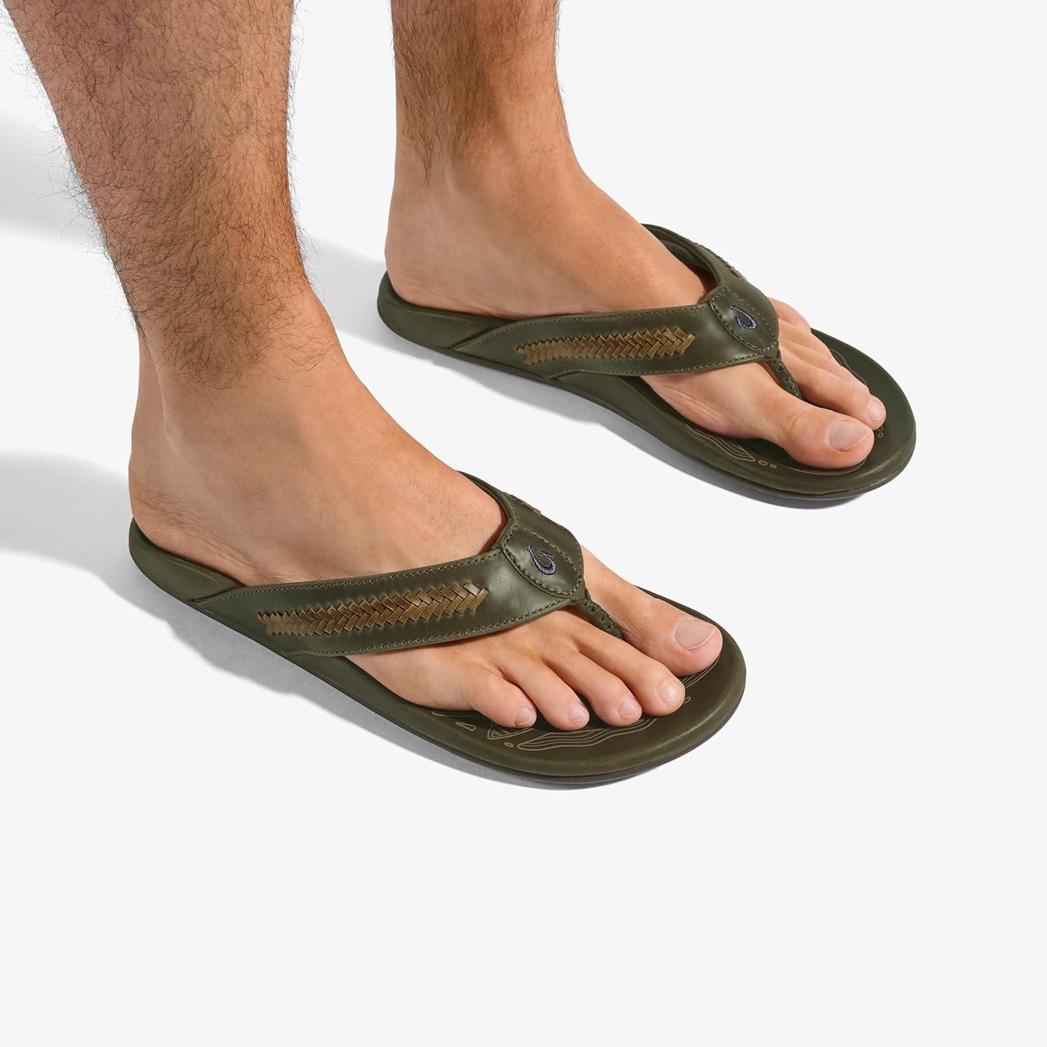 image:imageOLUKAI Mea Ola Mano Mens Leather Sandals Everyday Flip Flops Premium Materials amp Intricate Details Arch Support amp Comfort FitMustangTan