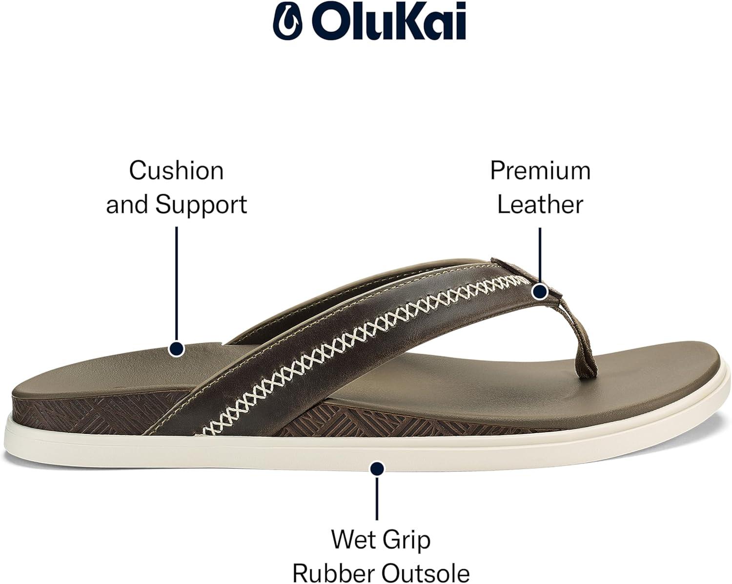 image:imageOLUKAI Mens Shoreline Leather Sandals Everyday FlipFlops with Premium Materials amp Rich Details AllDay Comfort amp Arch SupportMustangClay