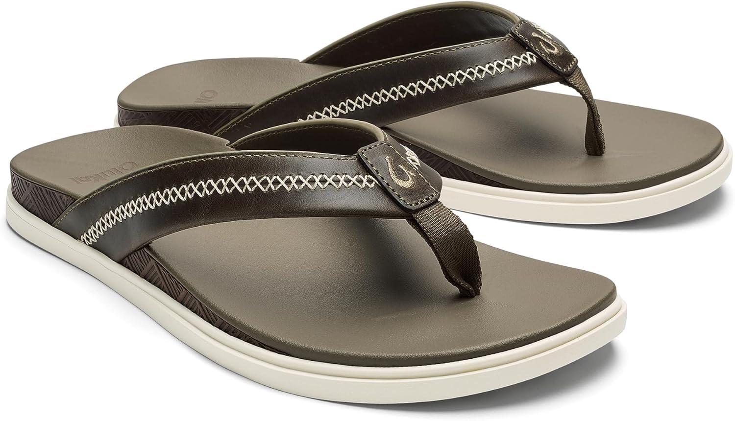 image:imageOLUKAI Mens Shoreline Leather Sandals Everyday FlipFlops with Premium Materials amp Rich Details AllDay Comfort amp Arch SupportMustangClay