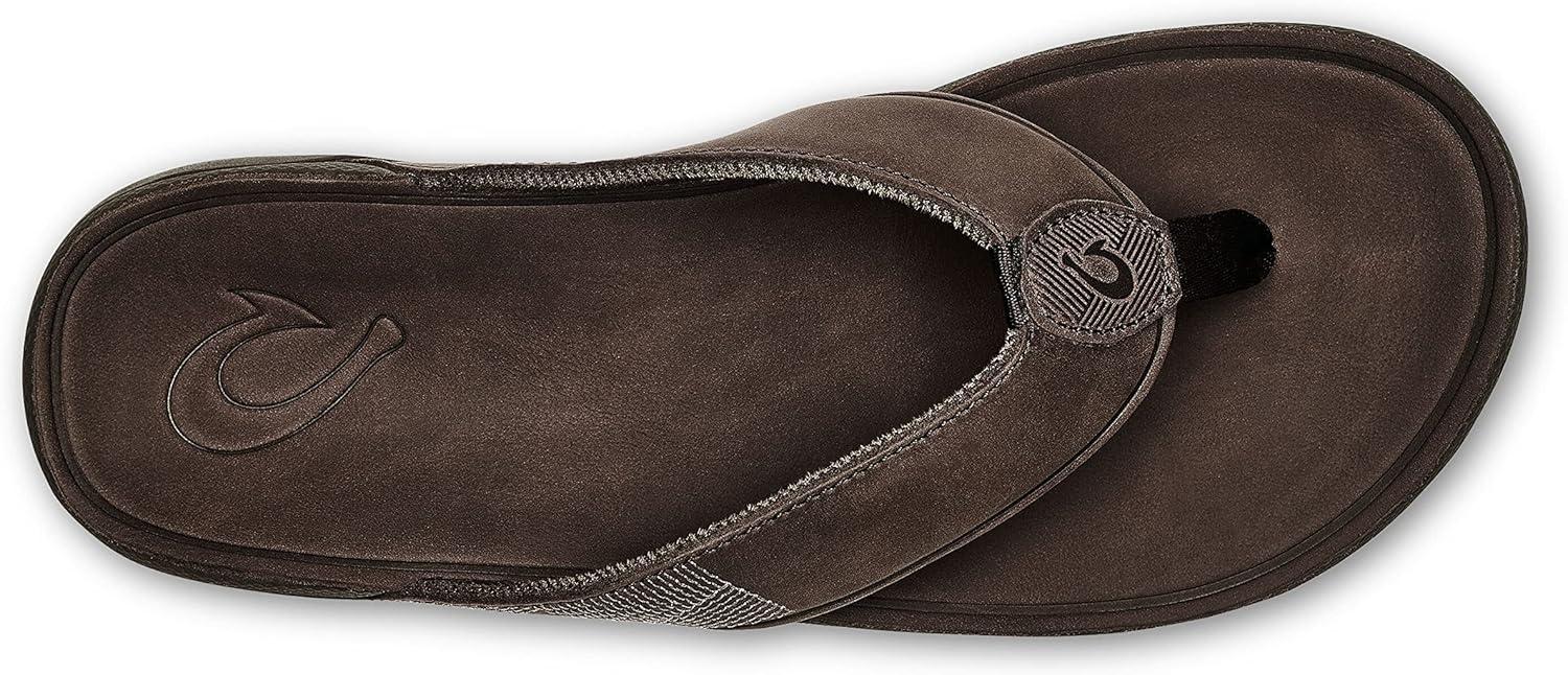 image:imageOLUKAI Tuahine Mens Waterproof Leather Sandals Versatile Beach Flip Flops Arch Support amp Comfort Fit Lightweight amp Durable Enhanced Grip amp TractionDark WoodDark Wood