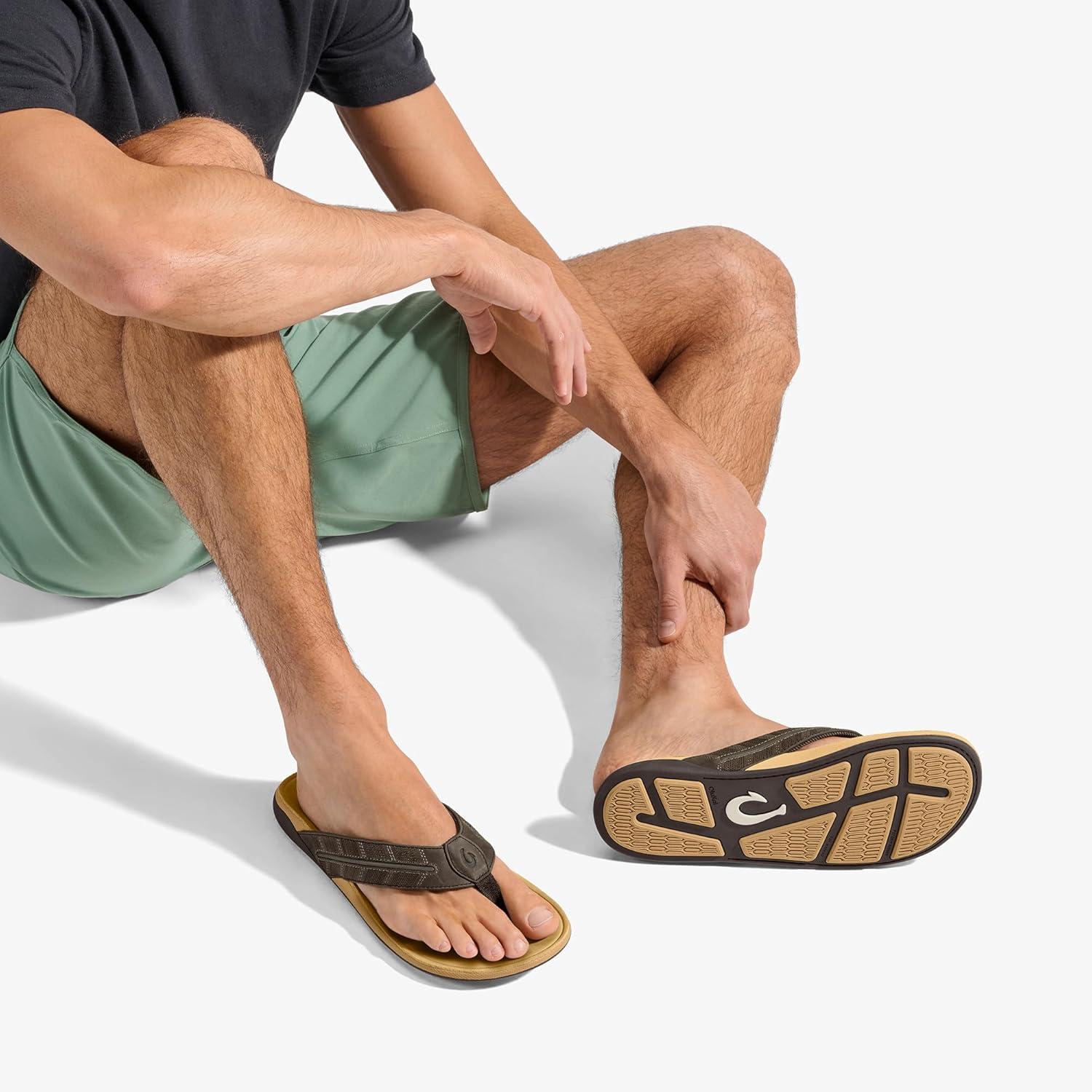 image:imageOLUKAI Tuahine Palm Mens Waterproof Leather Sandals Flip Flops for AllDay Wear Premium Materials amp Design Arch Support amp ComfortFitDk JavaGolden Sand