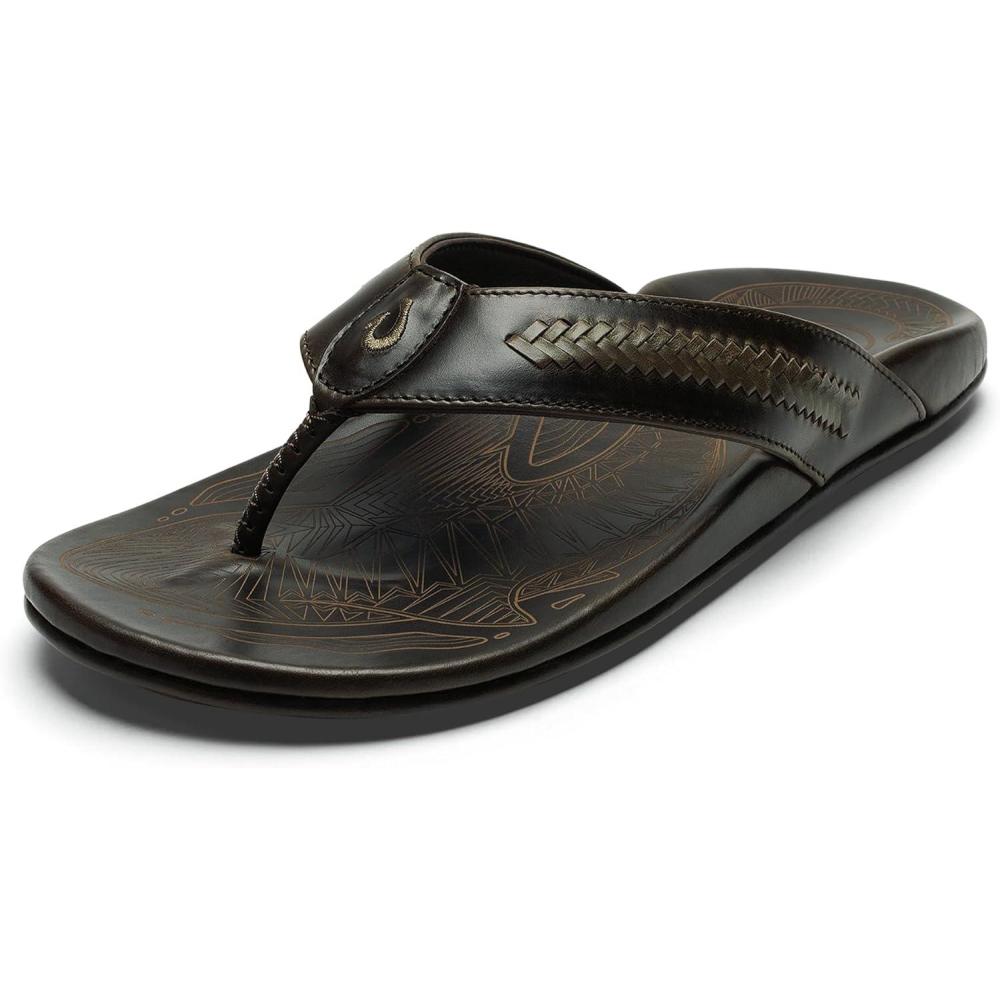 image:imageOLUKAI Mea Ola Mano Mens Leather Sandals Everyday Flip Flops Premium Materials amp Intricate Details Arch Support amp Comfort FitDk JavaMustang