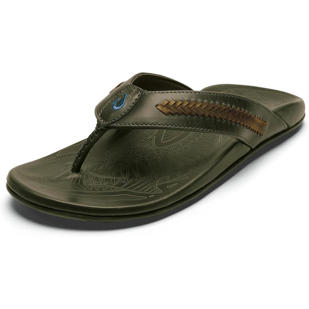 image:imageOLUKAI Mea Ola Mano Mens Leather Sandals Everyday Flip Flops Premium Materials amp Intricate Details Arch Support amp Comfort FitMustangTan