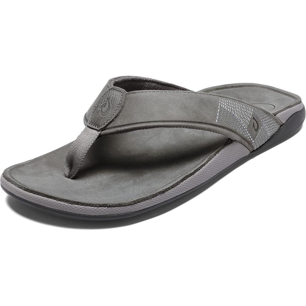 image:imageOLUKAI Tuahine Mens Waterproof Leather Sandals Versatile Beach Flip Flops Arch Support amp Comfort Fit Lightweight amp Durable Enhanced Grip amp TractionStoneStone