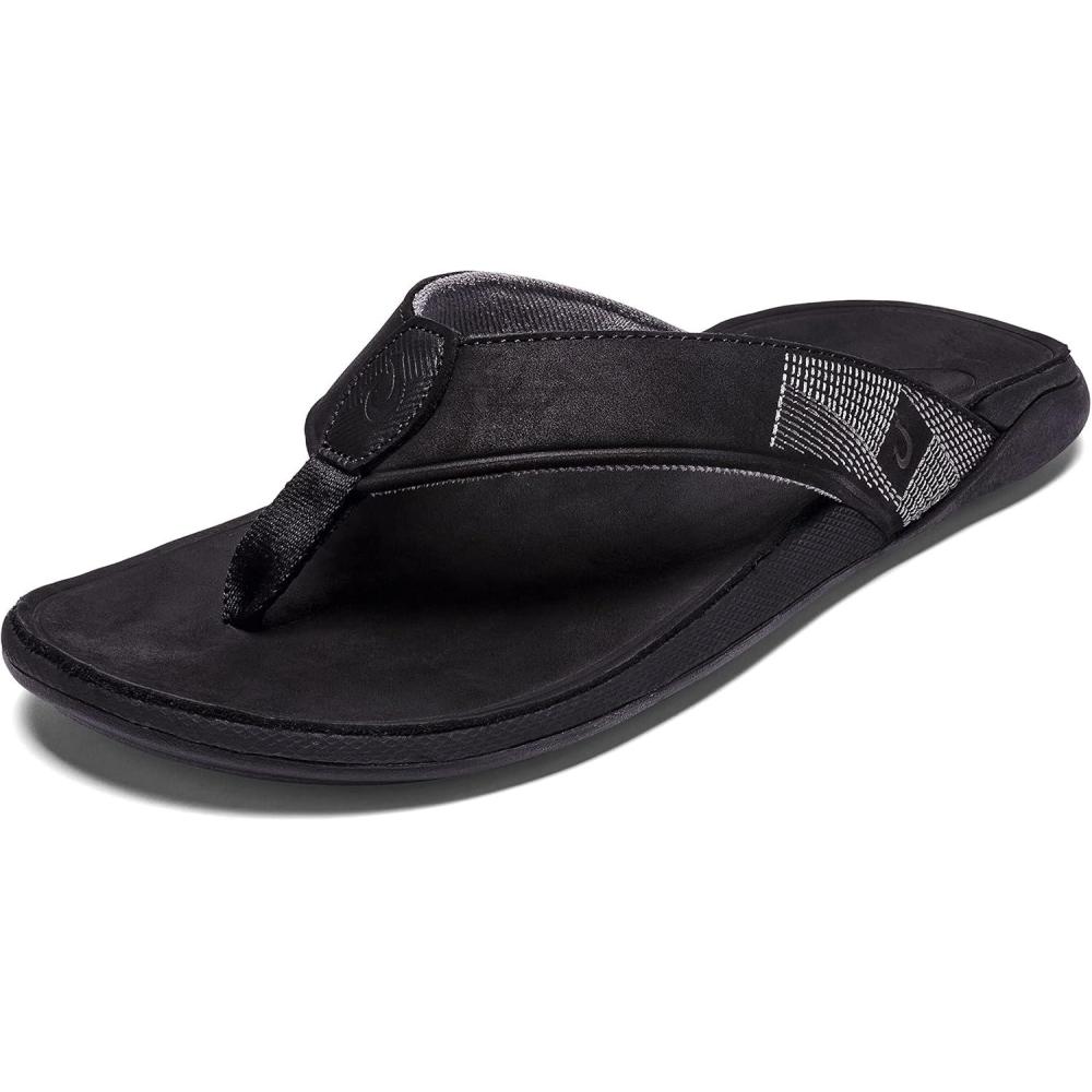 image:imageOLUKAI Tuahine Mens Waterproof Leather Sandals Versatile Beach Flip Flops Arch Support amp Comfort Fit Lightweight amp Durable Enhanced Grip amp TractionBlackBlack