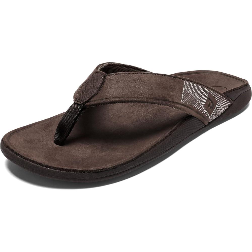 image:imageOLUKAI Tuahine Mens Waterproof Leather Sandals Versatile Beach Flip Flops Arch Support amp Comfort Fit Lightweight amp Durable Enhanced Grip amp TractionDark WoodDark Wood