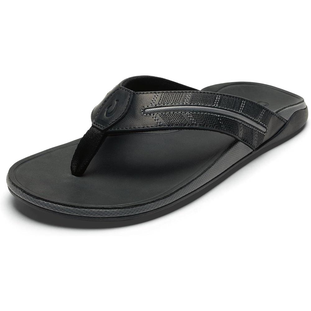 image:imageOLUKAI Tuahine Palm Mens Waterproof Leather Sandals Flip Flops for AllDay Wear Premium Materials amp Design Arch Support amp ComfortFitLava RockDk Sha