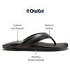 OLUKAI Mea Ola Mano Men’s Leather Sandals, Everyday Flip Flops, Premium Materials & Intricate Details, Arch Support & Comfort Fit(Black/Dk Shadow)