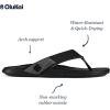 OLUKAI Tuahine Men’s Waterproof Leather Sandals, Versatile Beach Flip Flops, Arch Support & Comfort Fit, Lightweight & Durable, Enhanced Grip & Traction(Black/Black)