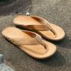 OLUKAI Tuahine Men’s Waterproof Leather Sandals, Versatile Beach Flip Flops, Arch Support & Comfort Fit, Lightweight & Durable, Enhanced Grip & Traction(Golden Sand/Golden Sand)
