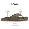 OLUKAI Tuahine Palm Men’s Waterproof Leather Sandals, Flip Flops for All-Day Wear, Premium Materials & Design, Arch Support & Comfort-Fit(Mustang/Mustang)