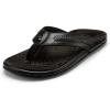 OLUKAI Mea Ola Mano Men’s Leather Sandals, Everyday Flip Flops, Premium Materials & Intricate Details, Arch Support & Comfort Fit(Black/Dk Shadow)